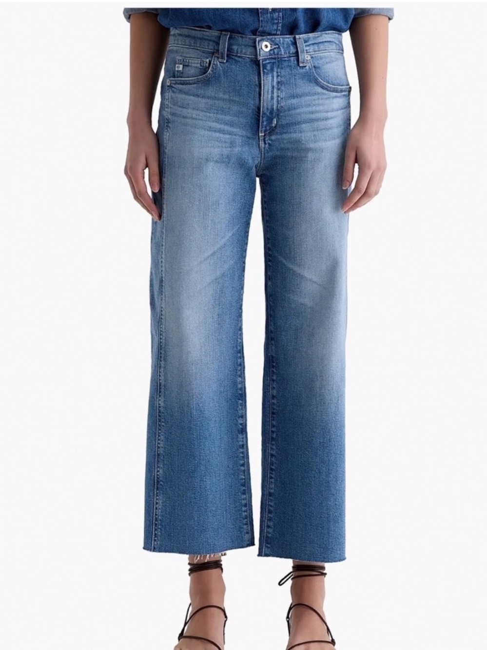 AG Jeans The Etta High Waisted Wide Leg Crop Jeans Size 4 27 Raw Frayed Hem